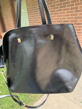 Black Leather Tote Bag with Gold Hardware - Women